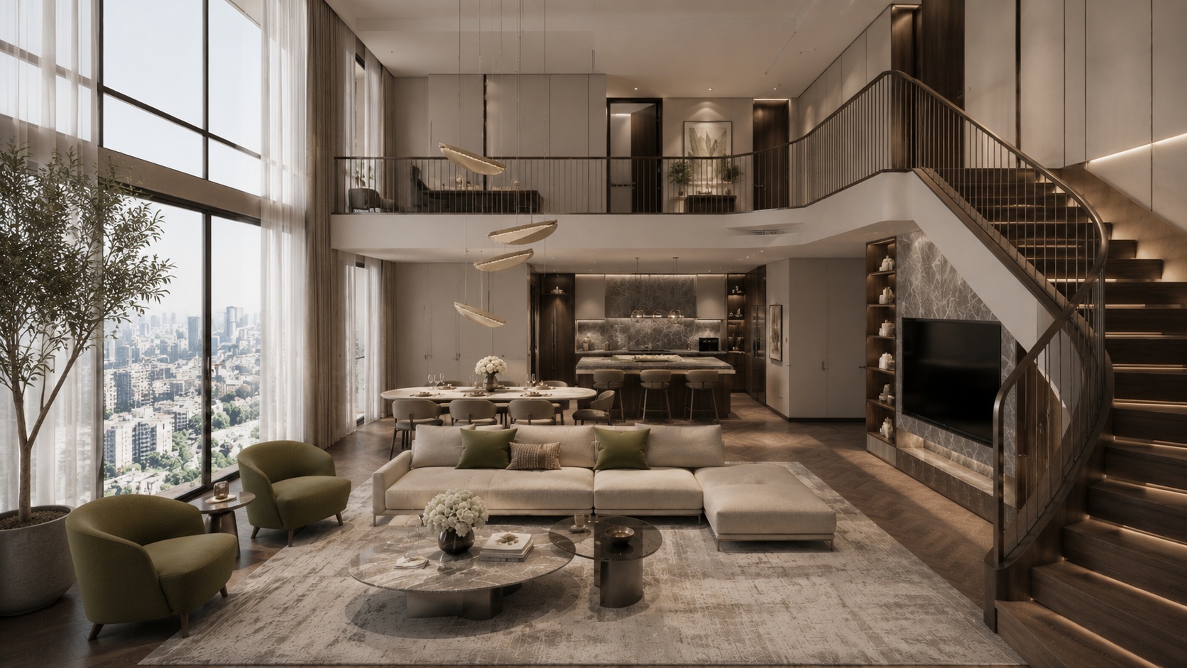 Phối cảnh minh hoạ không gian khách căn Duplex & Penthouse